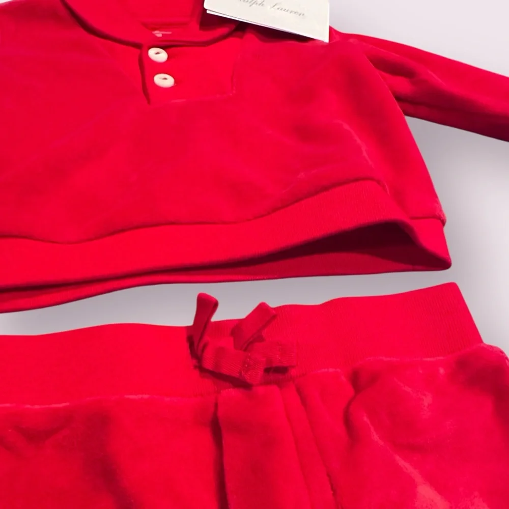 NWT Baby Ralph Lauren Classic Red Velour Outfit Size 6 Months